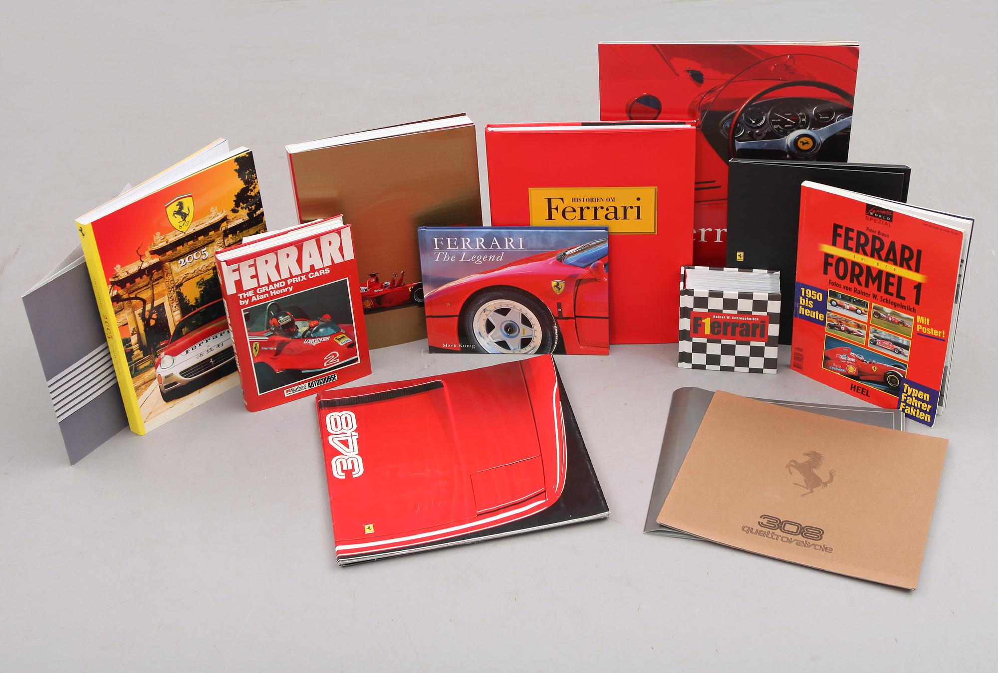 LITTERATUR OCH BROSCHYRER OM FERRARI, 15 delar.