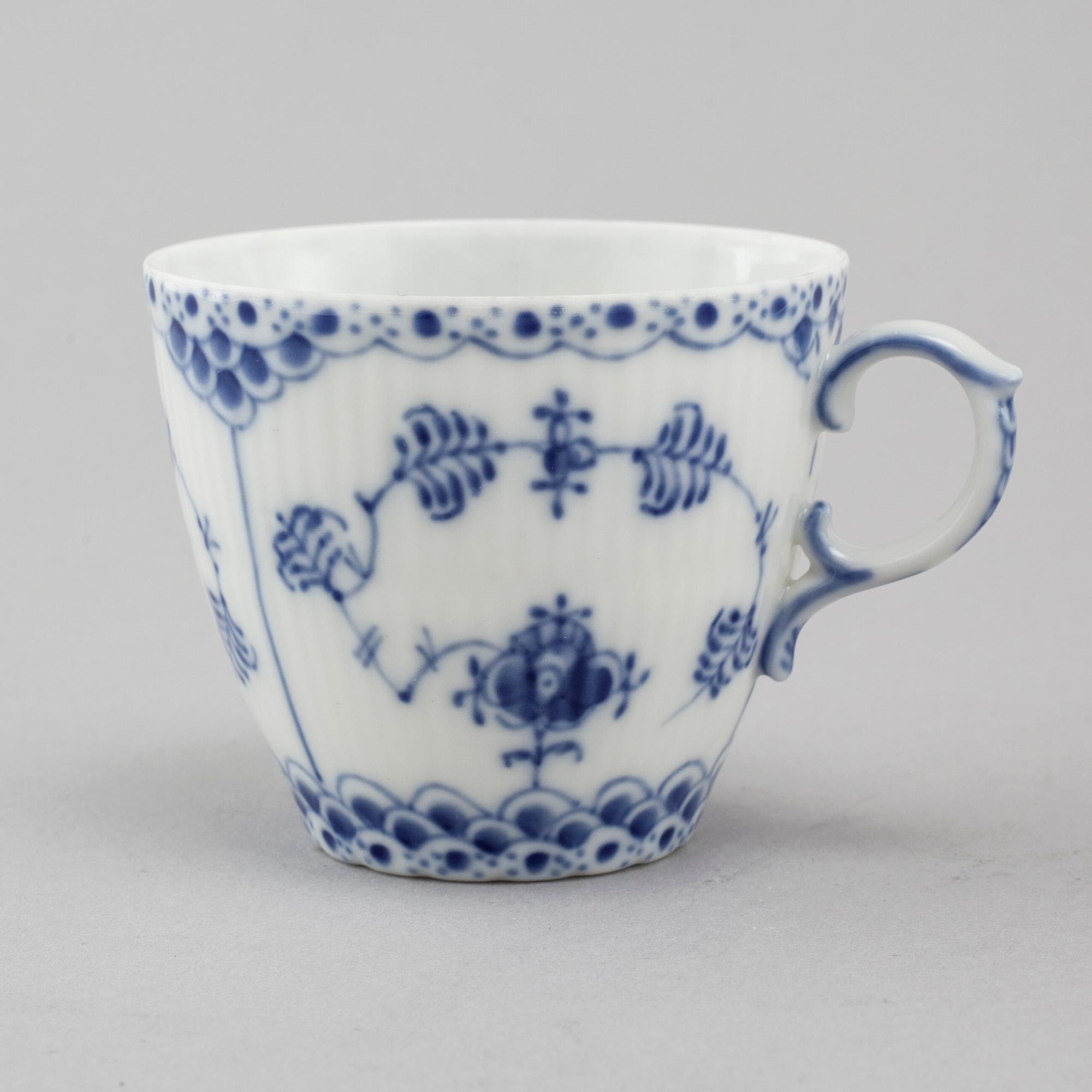 A 9 piece 'Musselmalet' part-mocca service, by Royal Copenhagen, second half of the 20th century.