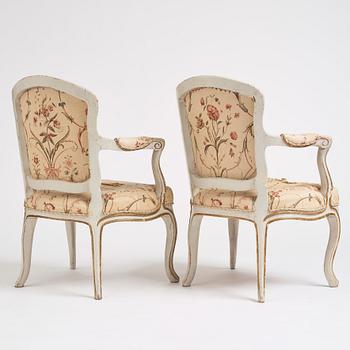 A pair of Swedish rococo armchairs, mid 18th century.