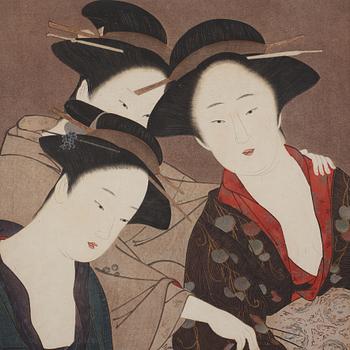 KATSUKAWA SHUNSHO (1726-1792), efter, färgträsnitt. Japan, tidigt 1900-tal.