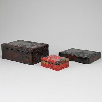 A group of three Japanese boxes with covers, late Meiji period (1868-1912).