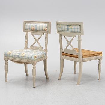 A set of four late Gustavian chairs, around the year 1800.