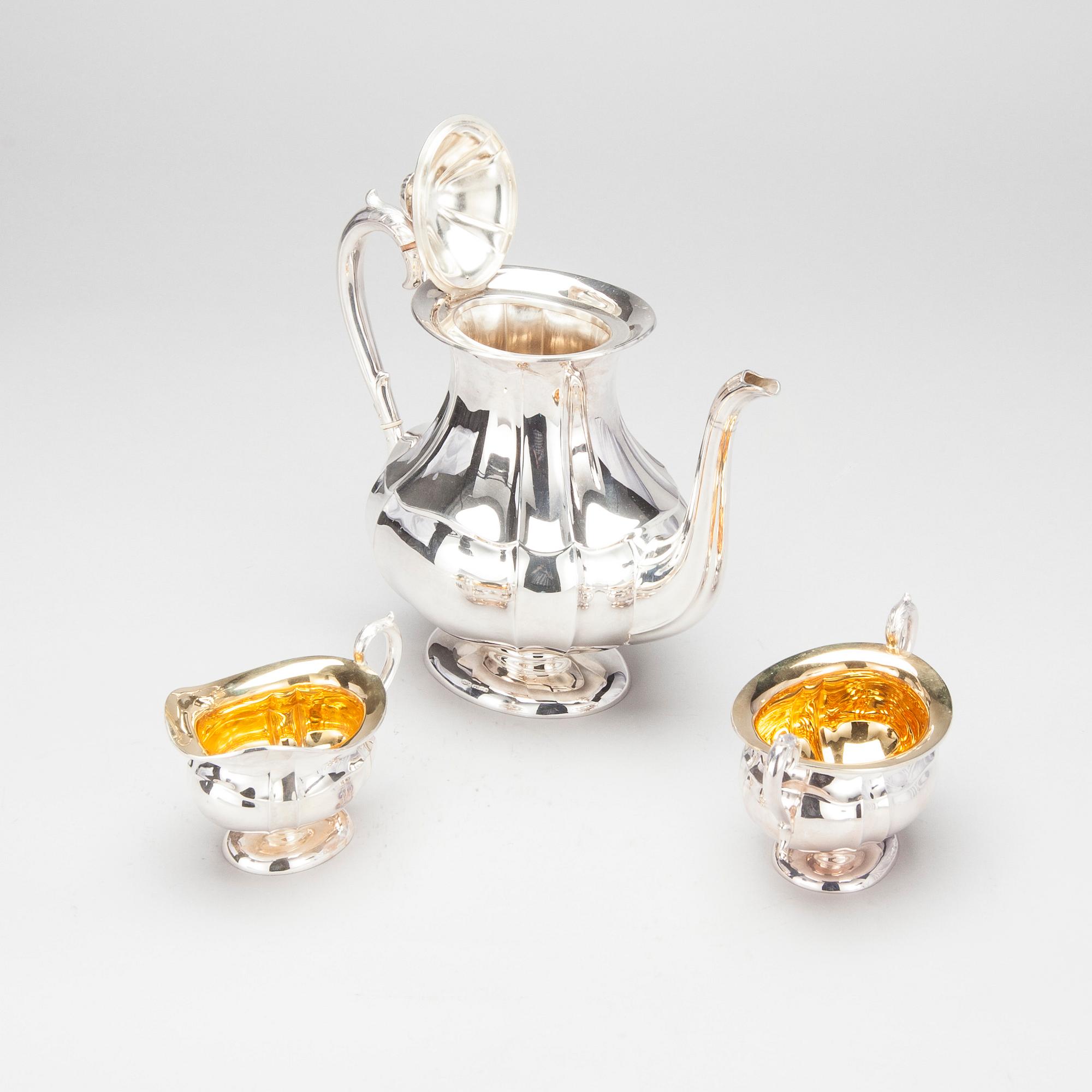 KAFFESERVIS, 3 delar, silver, Hopeakeskus Oy, Tavastehus 1967-68. Totalvikt ca 965 g.