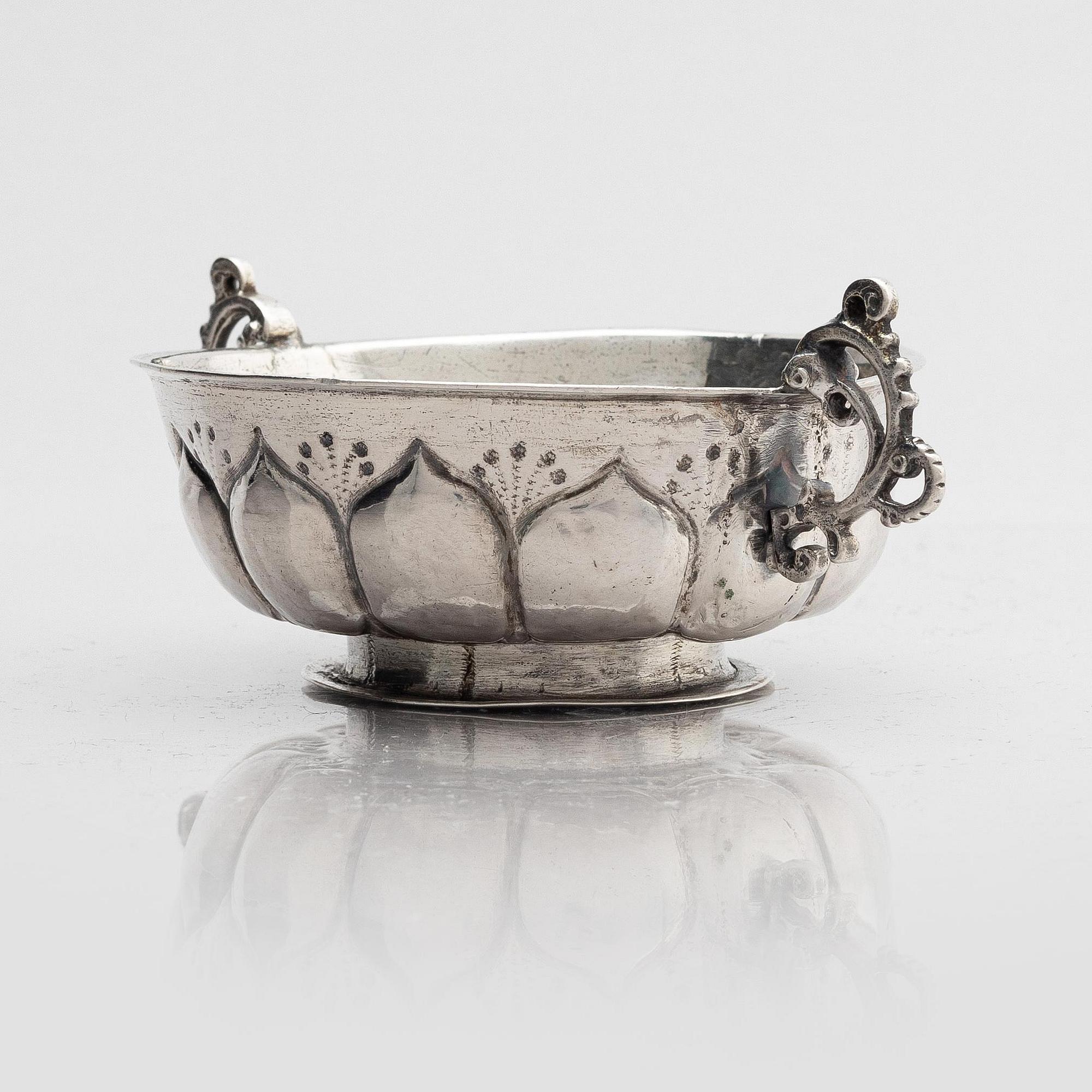 Johan Wallman, brännvinskål, silver, Varberg 1719. Barock.