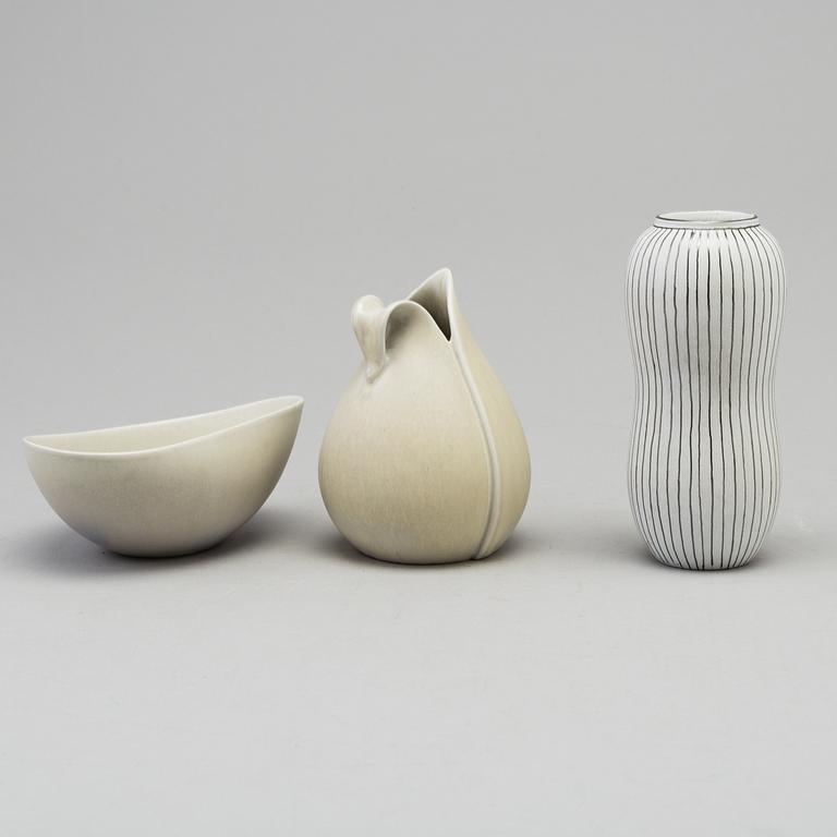 STIG LINDBERG, a stoneware bowl and two vases from Gustavsberg.