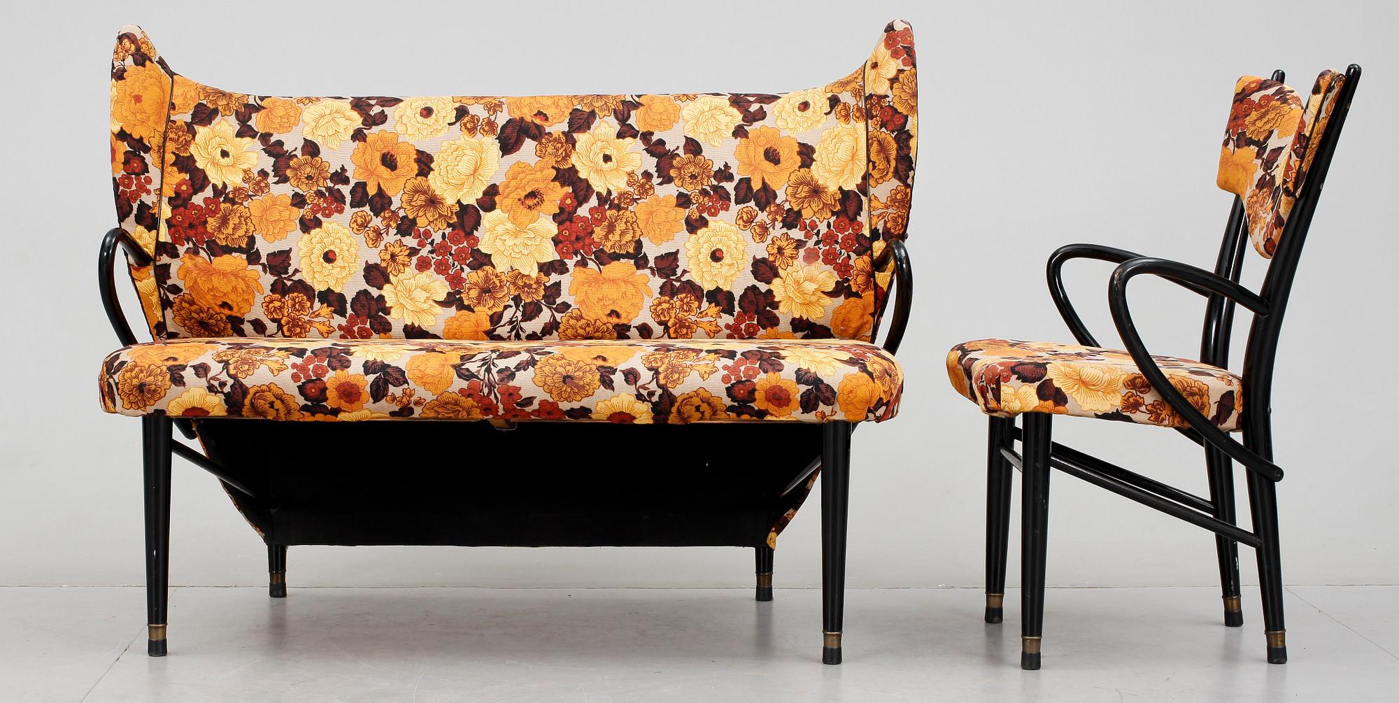 MÖBELGRUPP, 5 delar, 1940-50-tal.