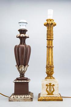 Four mid 20th century wood table lamps from Paoletti, Firenze Italy.