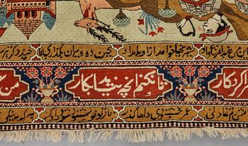 A RUG, a semi-antique Kashan figural, possibly Motachem, ca 202 x 140 cm.