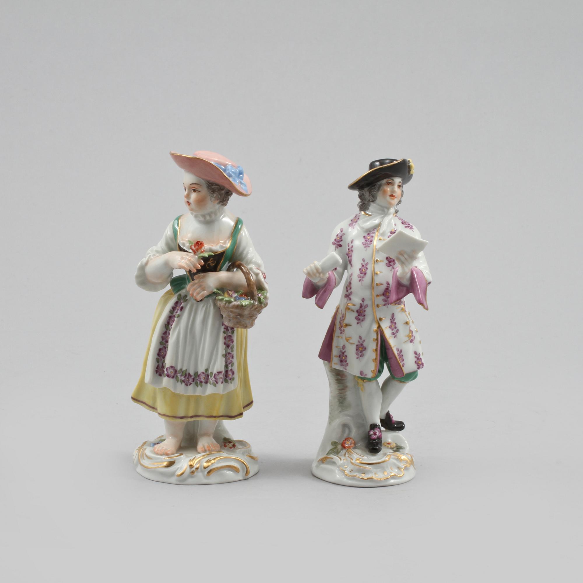 FIGURINER, 2 st, porslin, Meissen, 1900-tal.