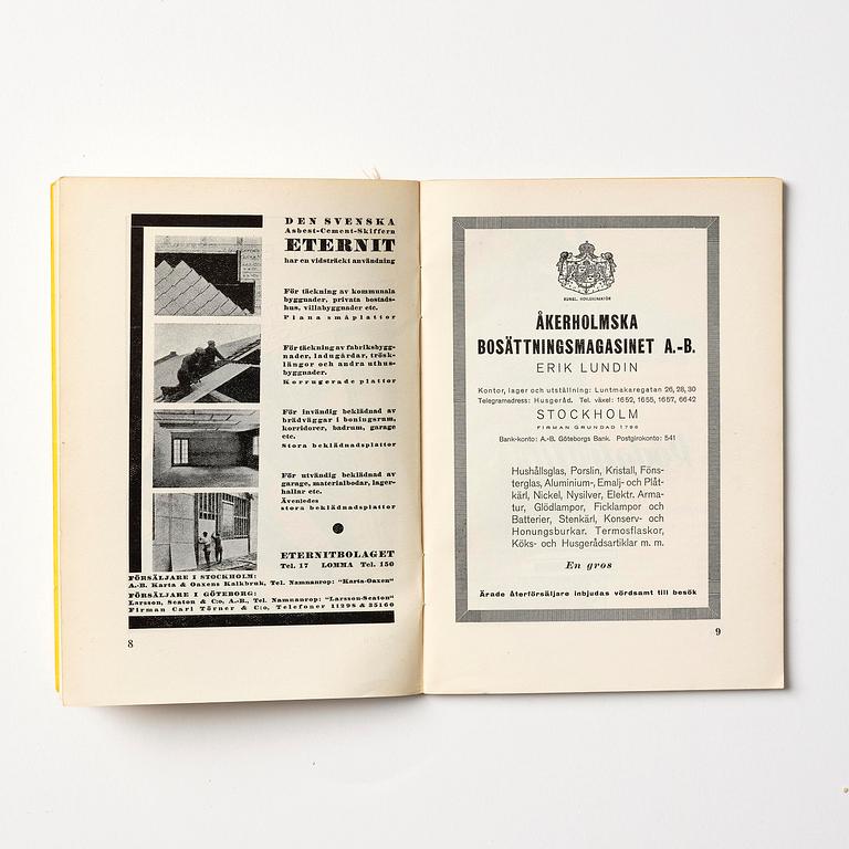 Stockholm Exhibition 1930, catalogue and brochures, three pieces, provenance Gunnar Asplund.