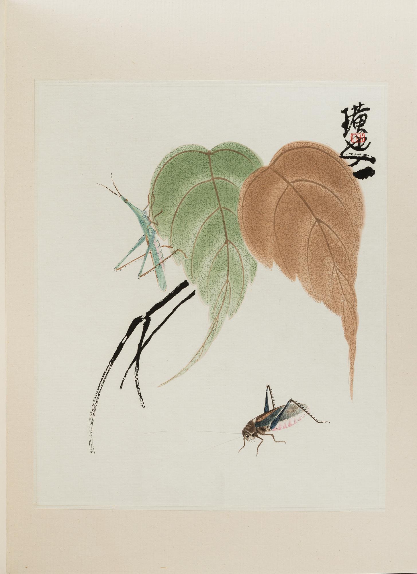 Book with 13 woodcuts in colours, after paintings by Qi Baishi, 'Kexi Wusheng', 1957.