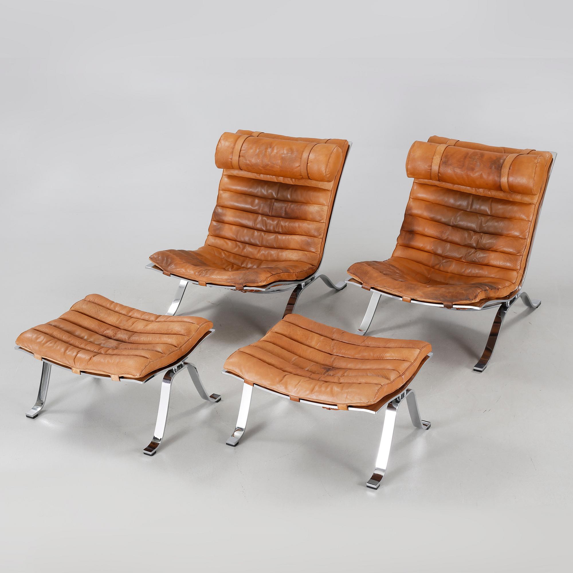 ARNE NORELL, fåtöljer, ett par med fotpallar, "Ari". Formgivna 1966.