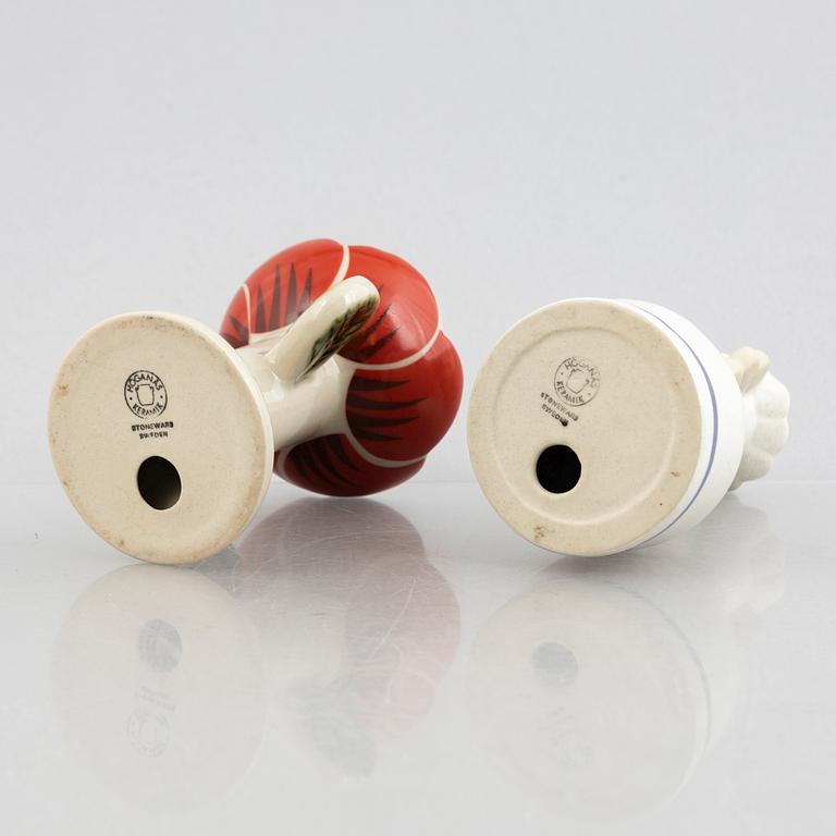 Lisa Larson, ljusstakar, 6 st, ljuslykta samt salt- och pepparströare, stengods och majolika, bl.a. Höganäs.