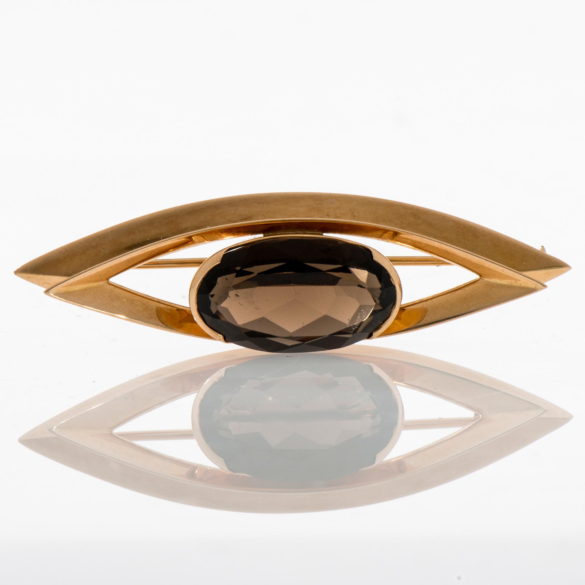 BROSCH, 14K guld, rökkvarts. Kupittaan Kulta 1963. Vikt ca 8,8 g.