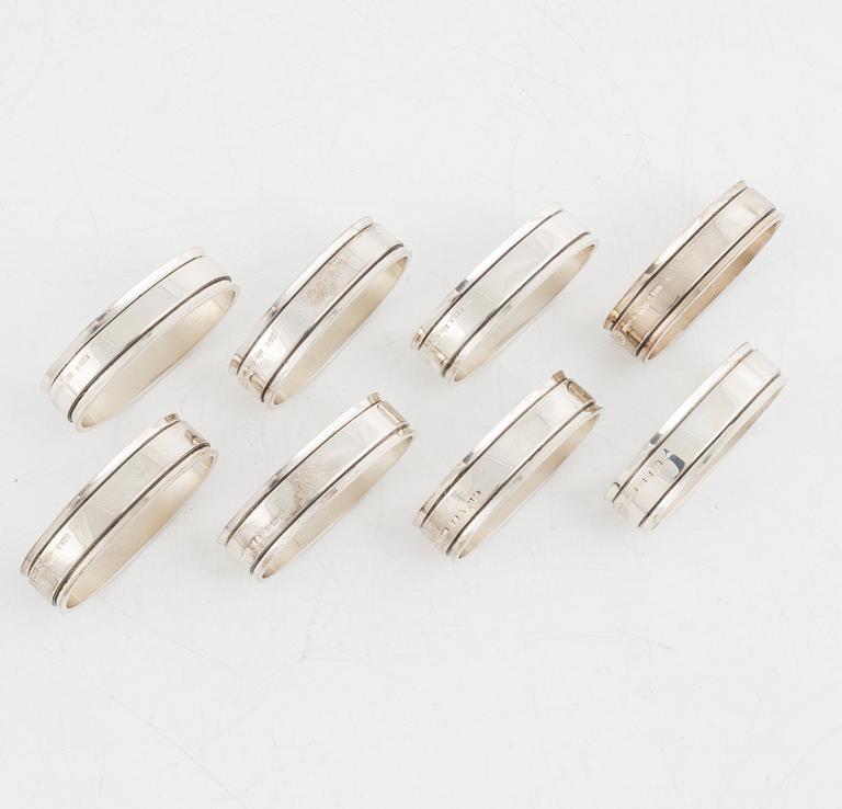 Georg Jensen, eight sterling silver napkin rings, Denmark, second half of the 20th Century.