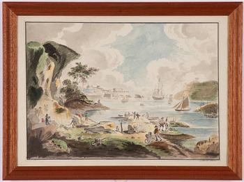 Gustaf Wilhelm Carleson, Landskap med havsutsikt mot en befästning på en udde.