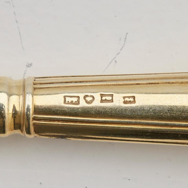 A Swedish 19th / 20th century 36 piece silver-gilt dessert-cutlery, mark of JP Gonvall, Stockholm 1818-1821 and.