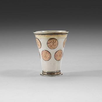 391. A Swedish 18th century parcel-gilt beaker, unmarked.