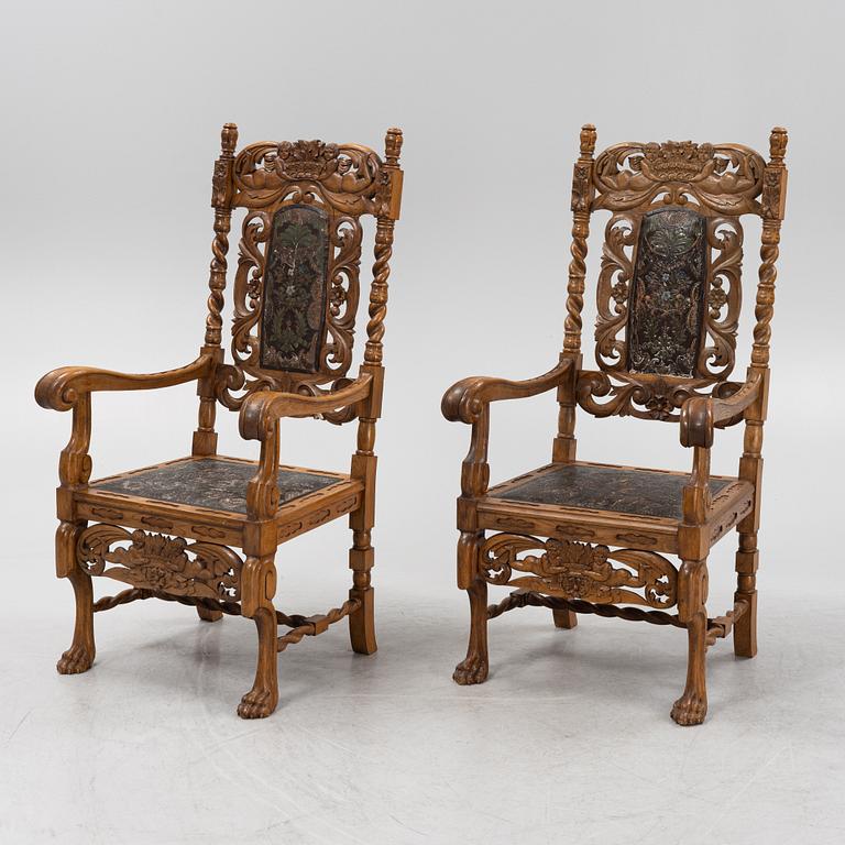 A pair of Baroque style armchairs, circa 1900.