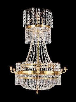 612. A Swedish Empire first halft 19th Century seven-light chandelier.