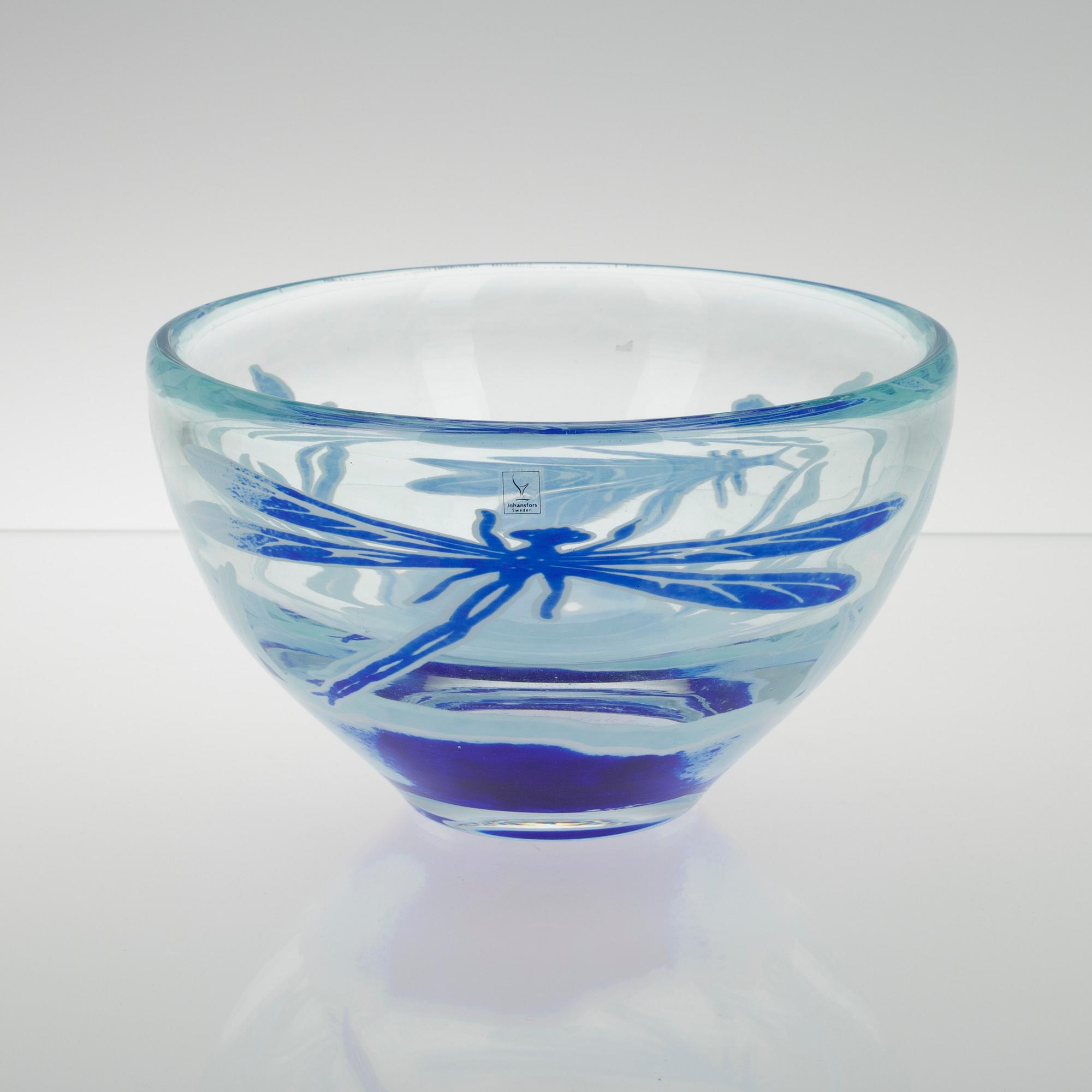 SKÅL, glas, "Förtrollande slända" signerad Astrid Gate, F-34/199 Special Edition, Johansfors.