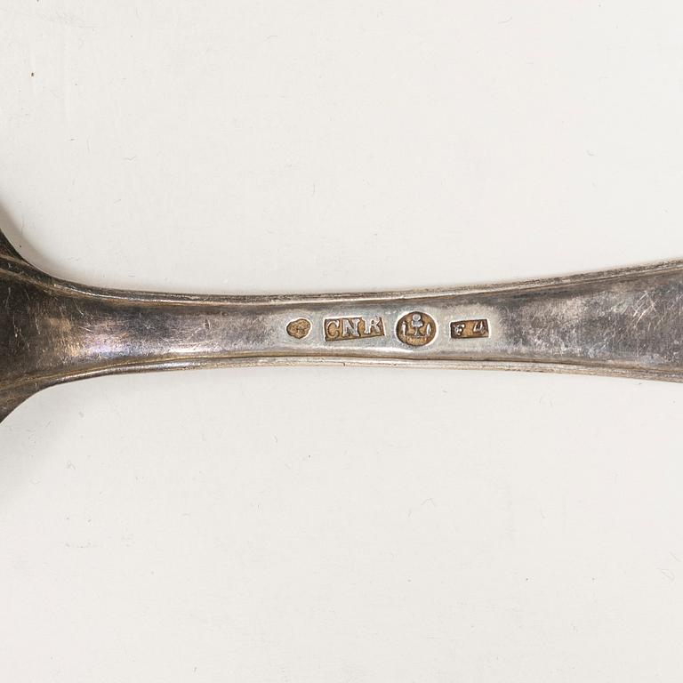C.N. Ruthenbeck (1828-1859(1891)), Six silver spoons, Uddevalla, Sweden 1836.