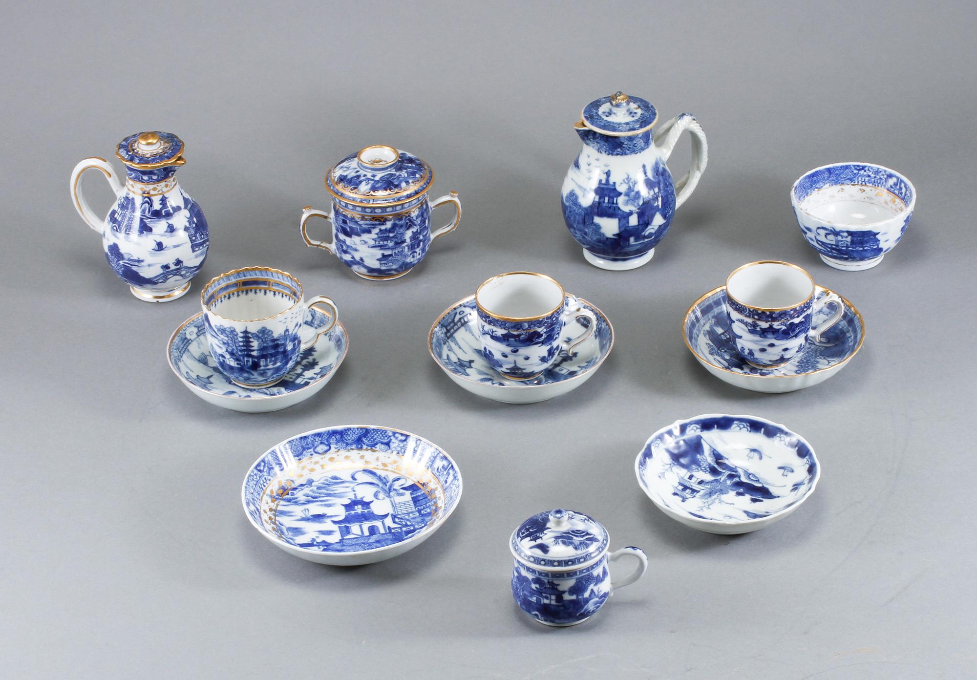 PARTI PORSLIN, 9 delar, Kina, 1700- och 1800-tal.