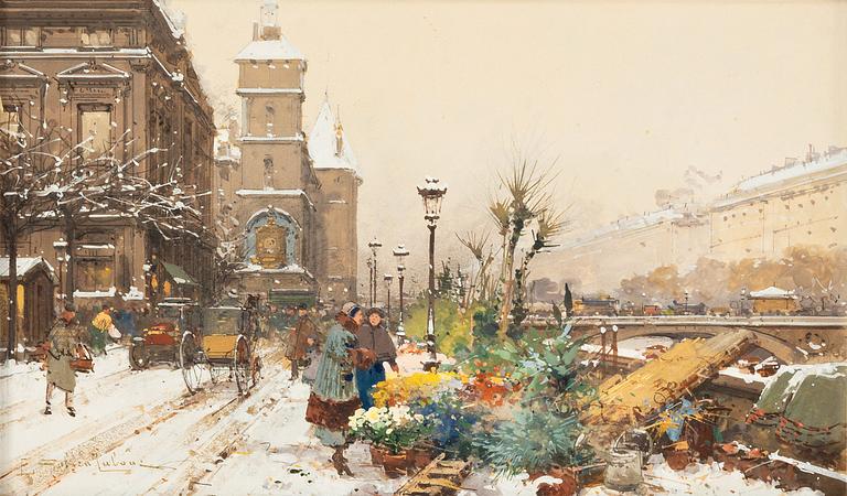 Eugène Galien-Laloue, Flower sellers at Quai de l'Horloge in Paris.