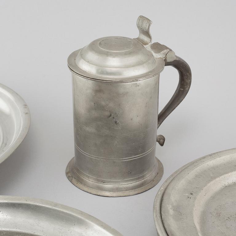 A set of ten pewter items from Sweden, 18th and 19th century.