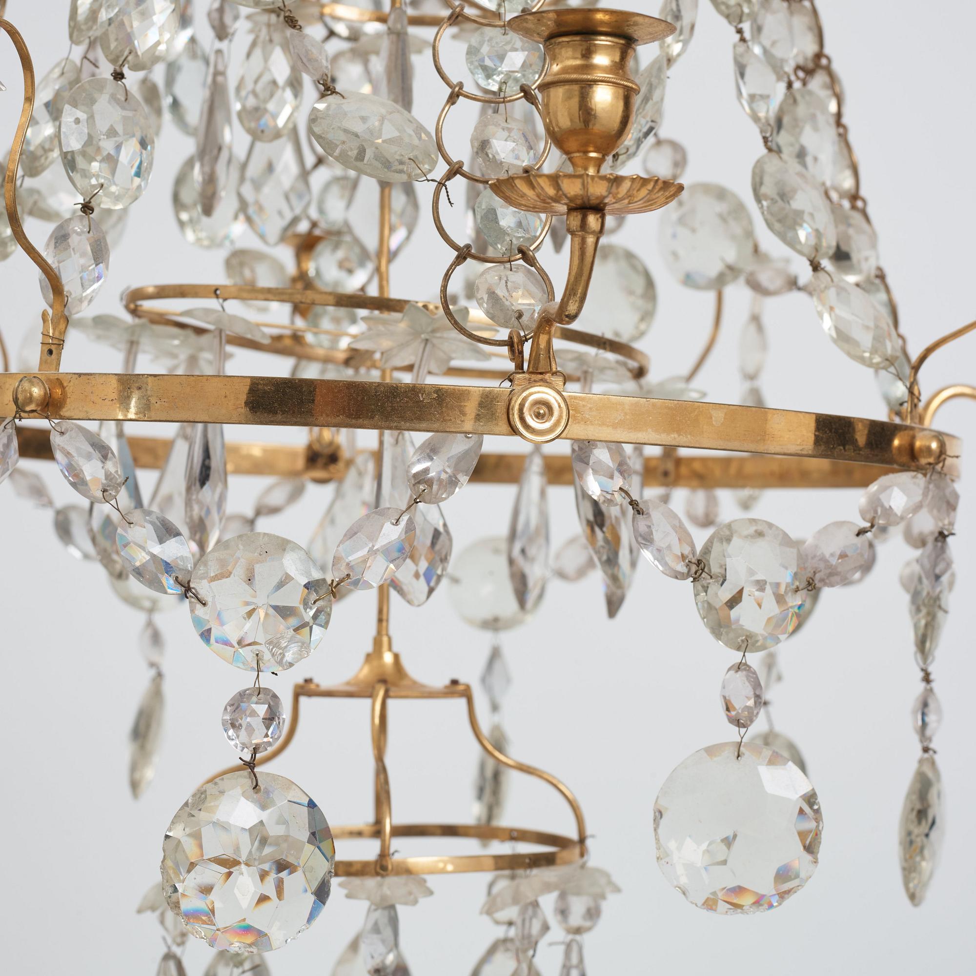 A Gustavian four-light chandelier, by O Westerberg (Stockholm circa 1769-1811), late 18th century.