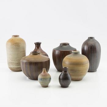 Arthur Andersson vases, 8 pieces, Wallåkra, mid-20th century stoneware.