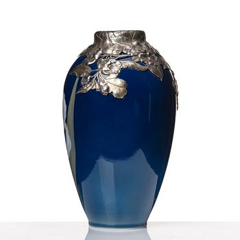 Anton Michelsen, & Royal Copenhagen, a porcelain vase with sterling silver mouth, Copenhagen 1910.