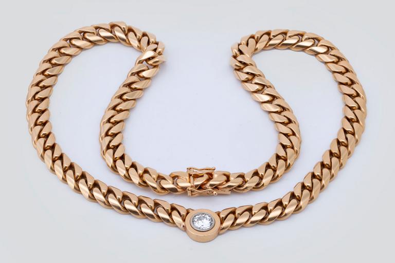 Necklace 18k gold 1 old-cut diamond approx 0,90 ct approx H-I/SI, Gunnar Fahlström Stockholm 1991, total weight 86,0 g.