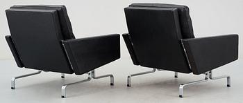 A pair of Poul Kjaerholm 'PK-31' black leather easy chairs, E Kold Christensen, Denmark.