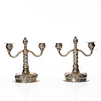 C.G. Hallberg, Kandelabrar, ett par, silver, barockstil, Stockholm 1946.