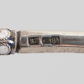 A Russian silver and enamel spoon, Moscow, 1908-26.