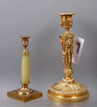 LJUSSTAKAR, 2 st, bla senempire, 1800-tal resp Louis XVI-stil.