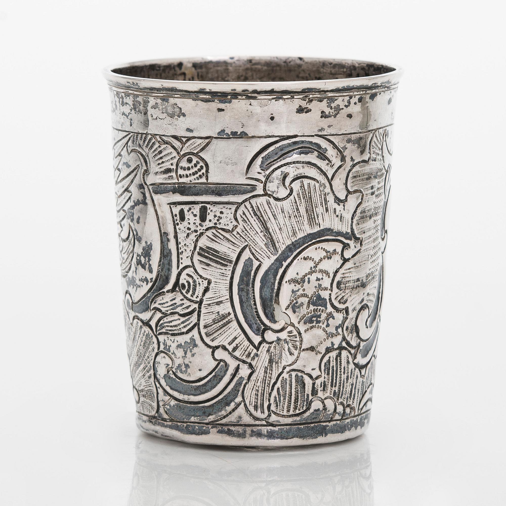 An 18th-century Russian silver beaker, Moscow 1764. Unidentified master. Alderman Fedor Petrov.