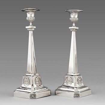 143. A pair of Swedish 18th century silver candlesticks, mark of Pehr Zethelius, Stockholm 1799.