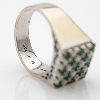 Klackring, 14k guld med briljanter och smaragd.