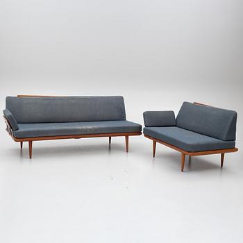 Peter Hvidt & Orla Mølgaard Nielsen, a corner sofa with table, three pieces, 'Minerva', France & Daverkosen, Denmark, 1950s/1960s.
