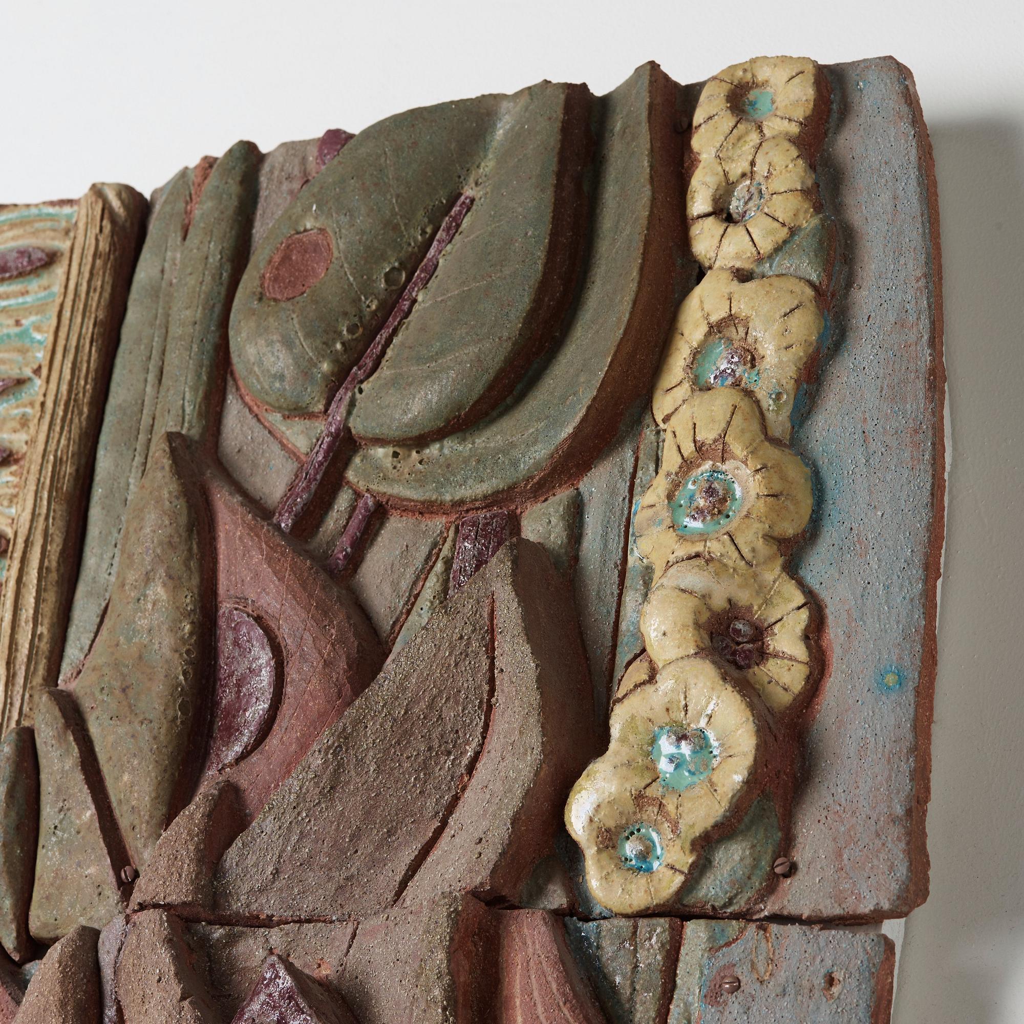 Tyra Lundgren, relief "En fågel sjunger i gryningen bland stora blad", egen ateljé 1950-tal.