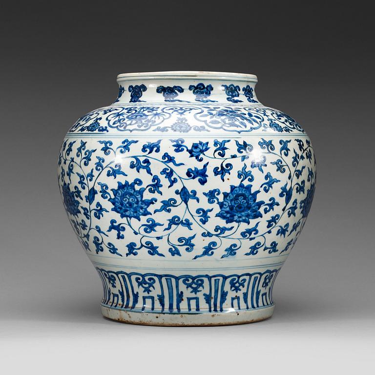 A blue and white lotus jar with, Ming dynasty, 16th century.