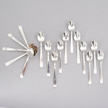 MOCKASKEDAR, 8 st samt KAFFESKEDAR, 8 st, silver, "Rosenholm", GAB. Vikt ca 213 gram.