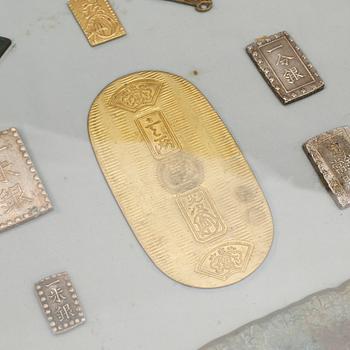 SAMLING MYNT, 21 st, bla brons och silver, Japan, mest 1600-1800-tal.