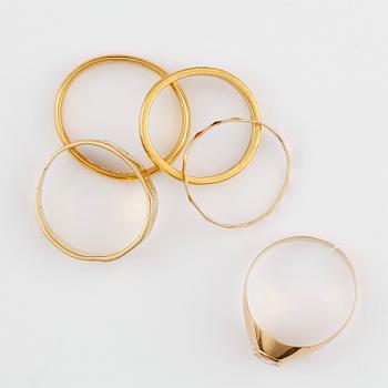 PARTI GULD, 5 delar. Totalvikt (exkl ur) ca 12g.