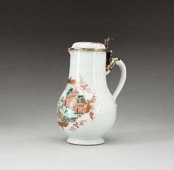 A large 'European Subject' silver-gilt mounted coffee pot with cover, Qing dynasty, Qianlong (1736-95).