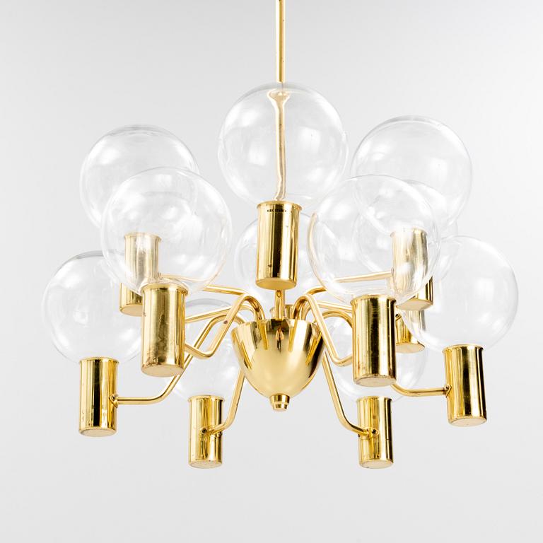 Hans-Agne Jakobsson, a 'Patricia T-372-12' brass and glass chandelier, Markaryd second half of the 20th century.