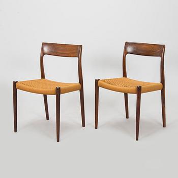 Niels Otto Møller, tuoleja, 6 kpl,  "77", J.L. Møllers Møbelfabrik, Tanska 1900-luvun puoliväli.
