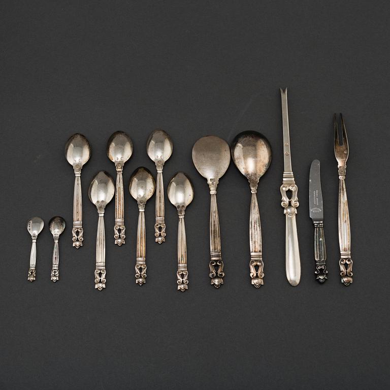 JOHAN ROHDE, 13 pieces of 'Konge/Acorn' silver cutlery from Georg Jensen, Denmark.